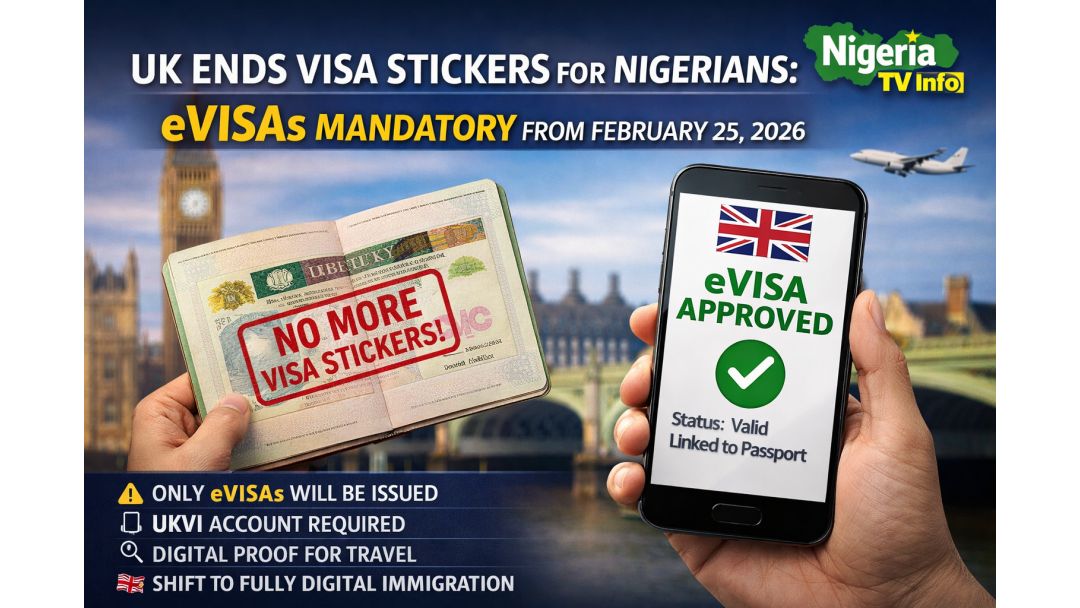 Featured image: Birtaniya za ta daina manna takardar visa a fasfo ga ‘yan Najeriya, ta koma eVisa daga 25 ga Fabrairu, 2026.
