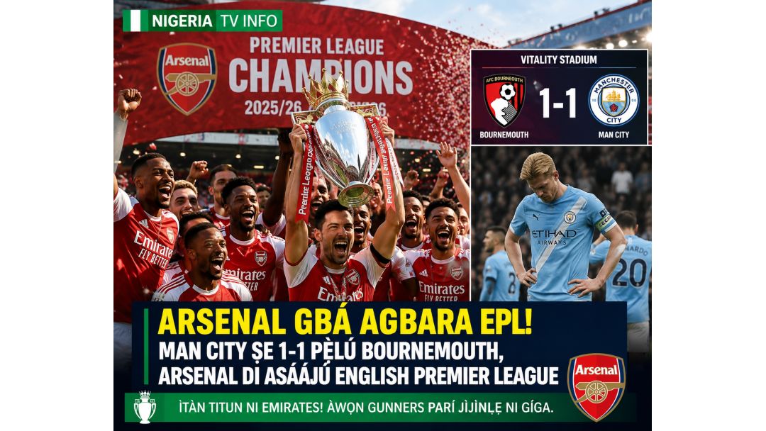 Featured image: Arsenal Crowned Premier League Champions After Man City Slip at Bournemouth
